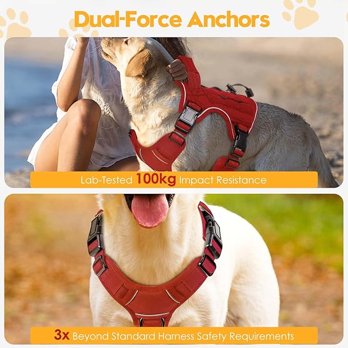 Heavy-Duty Tactical Dog Harness for Large Dogs, No Pull Adjustable Reflective Pet Vest with Molle System, K9 Military-Grade Control for Service Training, Outdoor &amp; 10+ Breeds, Red, Small