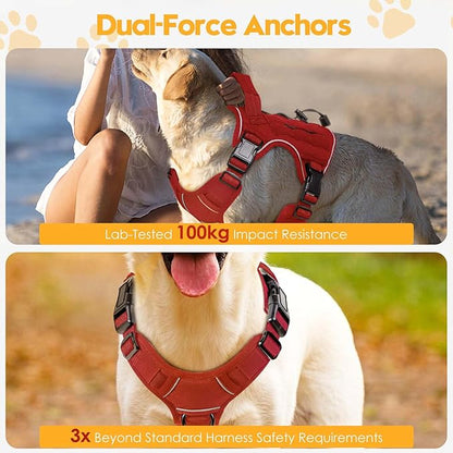 Heavy-Duty Tactical Dog Harness for Large Dogs, No Pull Adjustable Reflective Pet Vest with Molle System, K9 Military-Grade Control for Service Training, Outdoor &amp; 10+ Breeds, Red, Small