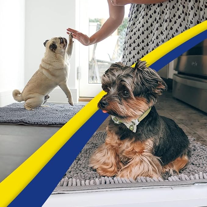 Muddy Mat® AS-SEEN-ON-TV Highly Absorbent Microfiber Door Mat and Pet Rug, Non Slip Thick Washable Area and Bath Mat Soft Chenille for Kitchen Bathroom Bedroom Indoor and Outdoor - Grey 3ft x 8ft