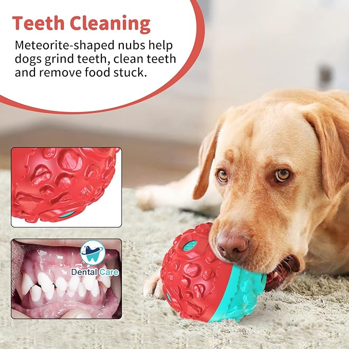Dog Ball for Aggressive Chewers - Interactive Dog Toy Balls Fun Squeaky Sound to Keep Them Busy, Durable for Small Medium Large Breeds, Rubber Pet Chew Toys, As Seen on TV, Blue &amp; Red
