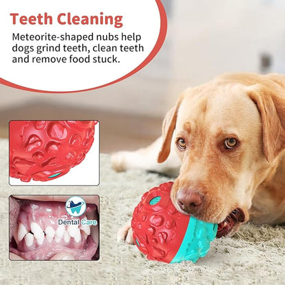 Dog Ball for Aggressive Chewers - Interactive Dog Toy Balls Fun Squeaky Sound to Keep Them Busy, Durable for Small Medium Large Breeds, Rubber Pet Chew Toys, As Seen on TV, Blue &amp; Red