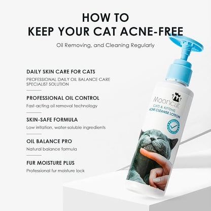 Mooncat Cat Acne Chin Treatment Oil &amp; Cleaner - Feline Chin Acne Care for Blackheads, Kitty Acne, Cat Chin Acne Cleaner, Fast Acting, No-Rinse Ease (Wipe Off), Safe Lickable - 5 fl oz (150ml)