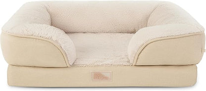 TOWN &amp; COUNTRY EVERYDAY CuddleTown Comfy Solid Bolster Sofa Pet Bed, Supportive &amp; Calming Egg Crate Foam, Non-Slip Bottom, Machine Washable Cover, Beige, Large 35"x25"x8"