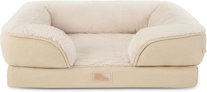 TOWN &amp; COUNTRY EVERYDAY CuddleTown Comfy Solid Bolster Sofa Pet Bed, Supportive &amp; Calming Egg Crate Foam, Non-Slip Bottom, Machine Washable Cover, Beige, Medium 28"x23"x8"