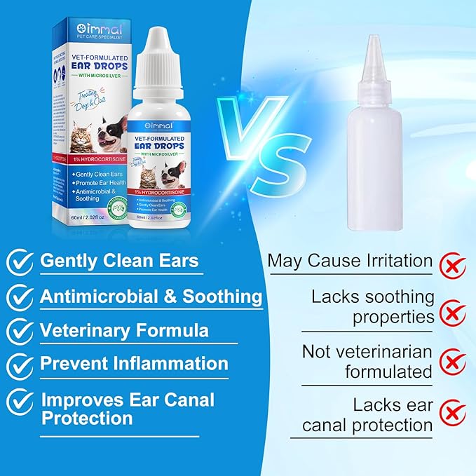 Dog &amp; Cat Ear Infection Treatment Drops, Pets Ear Cleaning Drops with 1% Hydrocortisone for Dog &amp; Cats Yeast Infection, Itchy Ear Relief, Treats Ear Infections for Dogs &amp; Cats - 2 fl oz