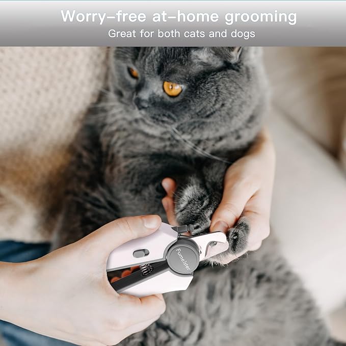 Type-C Rechargeable Dog &amp; Cat Nail Clippers - LED Pet Nail Trimmer with Built-in Nail File, Extra Sharp Blades for Small &amp; Medium Dogs, Indoor Cats (White-Gray)