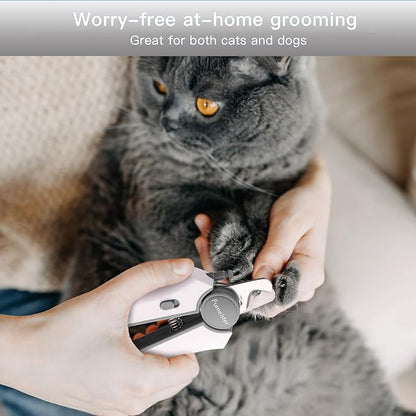 Type-C Rechargeable Dog &amp; Cat Nail Clippers - LED Pet Nail Trimmer with Built-in Nail File, Extra Sharp Blades for Small &amp; Medium Dogs, Indoor Cats (White-Gray)