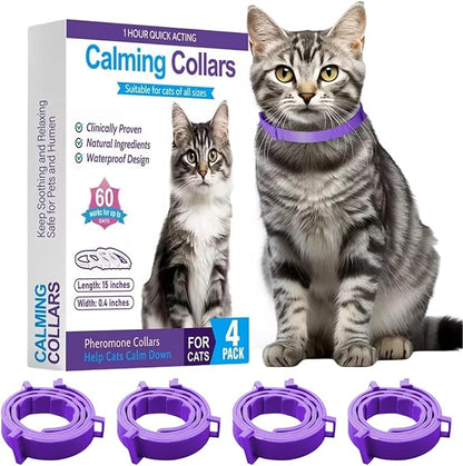 Calming Collar for Cats 4 Pack - Pheromone Collar for Stress and Anxiety Relief, Lasts 60 Days, Adjustable, Water-Resistant &amp; Breakaway Design to Make Cats Relaxed