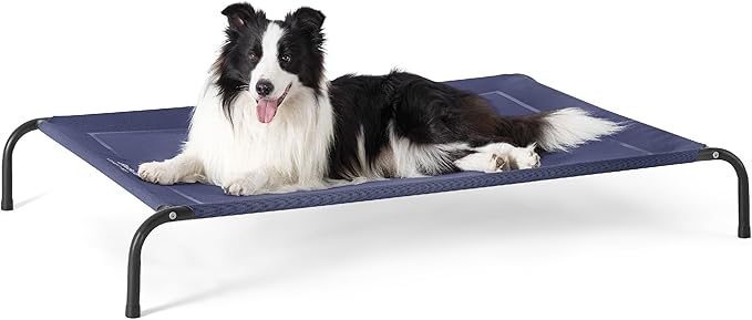 Bedsure Outdoor Elevated Dog Bed Large Sized Dog, Portable Indoor &amp; Outdoor Cooling Raised Cot Pet Hammock Bed with Skid-Resistant Feet, Frame with Breathable Mesh, Deep Sea Blue, 49 inches