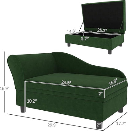 PawHut Luxury Fancy Dog Couch with Hidden Storage, Small Dog Sofa Bed with 2" Soft Foam, Modern Pet Furniture for Puppies &amp; Little Breeds, Green