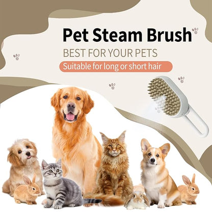 New Cat Steam Brush for Shedding Dog Brush with Steam Pet Hair Cleaning Brush Comb for Spray 4 in 1 Pet Grooming Soft Silicone Brush for Long &amp; Short Haired Pets (White)