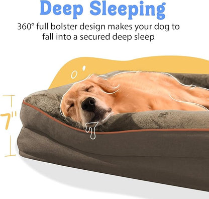 Orthopedic XL Large Dog Bed - Removable Bolster &amp; Waterproof Washable Cover for Pet Big Dogs Bed Extra Large Dog Beds with Foam Support Non-Slip Bottom
