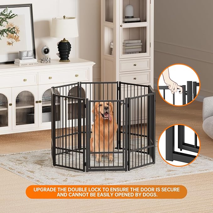 Full Metal Freestanding Dog Gate with Door, 36&