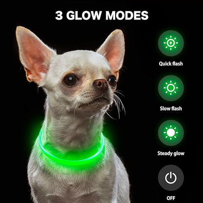 BSEEN Light Up Dog Collar - Rainproof Rechargeable LED Dog Collar - TPU Cuttable Glowing Pet Collar for Small Dogs&amp; Cats - Puppy Safety Dog Lights for Night Walking (XS- Green 40cm)