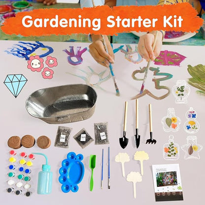 IELEK Paint &amp; Plant Growing Flower Garden Kit for Kids - Arts and Crafts Gardening Set Easter Gifts Kit for Girls &amp; Boys Ages 5, 6, 7, 8, 9, 10, 11 &amp; 12 Year Old