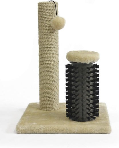 Amazon Basics Cat Scratcher - Indoor Classic Single Cat &amp; Kittens Scratching Post with Brush, Small (16.5" H) - Beige