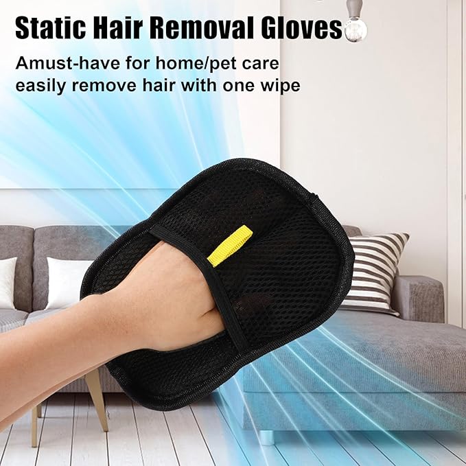 2pcs Pet Hair Removal Gloves, 2 Style Reusable Pet Hair Static Remover Mitt Glove for Cat Dog Sofa Furniture Carpet Curtain Bed Sheet Clothes Car Seat Cleaning Tool (Regular &amp; Five Finger Style)