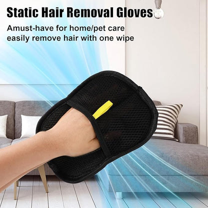 2pcs Pet Hair Removal Gloves, 2 Style Reusable Pet Hair Static Remover Mitt Glove for Cat Dog Sofa Furniture Carpet Curtain Bed Sheet Clothes Car Seat Cleaning Tool (Regular &amp; Five Finger Style)