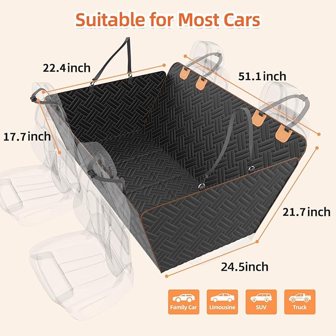 Dog Car Seat Cover for Back Seat,100% Waterproof &amp; Scratchproof Back Seat Pet Cover for Dogs,5MM PP Board Hard Bottom Dog Bed for Car,Supports 400lbs Back Seat Extender for Dogs for Car/SUV