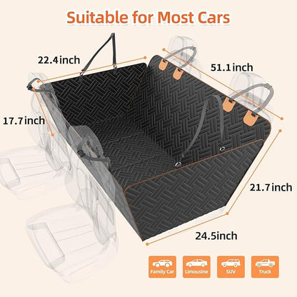 Dog Car Seat Cover for Back Seat,100% Waterproof &amp; Scratchproof Back Seat Pet Cover for Dogs,5MM PP Board Hard Bottom Dog Bed for Car,Supports 400lbs Back Seat Extender for Dogs for Car/SUV