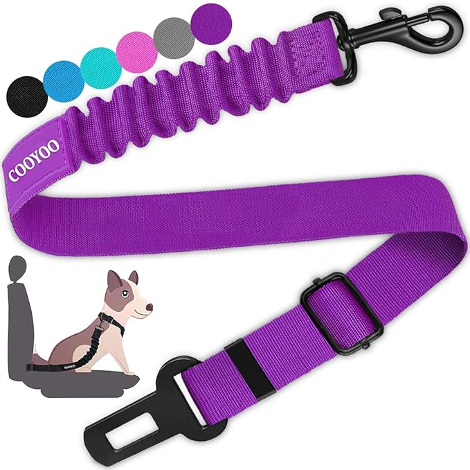 COOYOO Dog Seat Belt,Retractable Dog Car Harness Seat Belt for Car Adjustable Nylon Pet Safety Seat Belts Heavy Duty &amp; Elastic Bungee Buffer