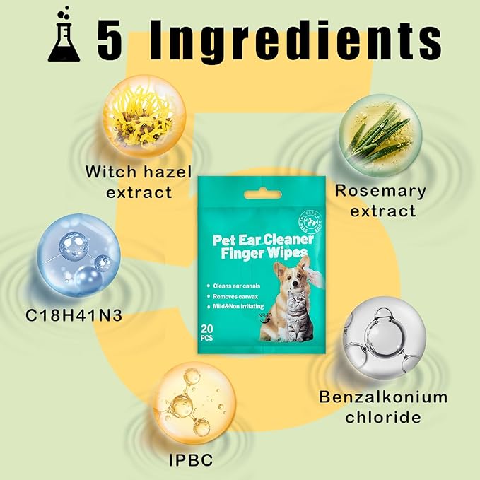 Portable Dog Ear Cleaner Wipes Grooming Kit Care for Dogs &amp; Cats Pet Ear Relief Gently Remove Ear Wax Debris and Smelly 20 Pcs Unscented