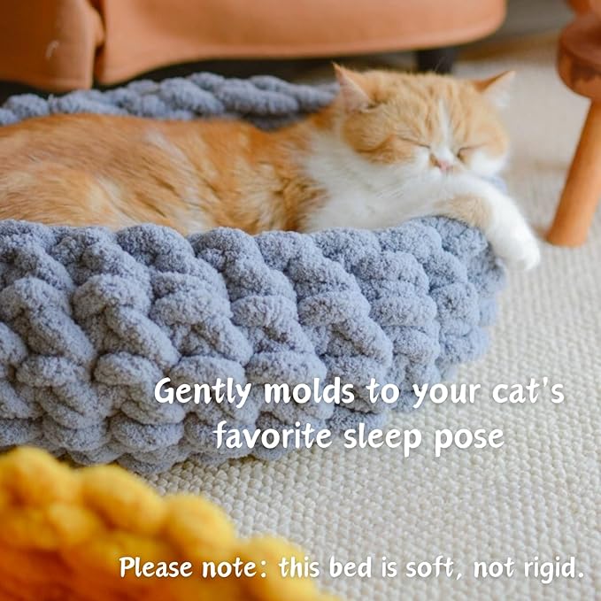 Cat Nest Bed – Premium Handwoven Washable Extra Soft Round Cave House for Indoor Kitten &amp; Kitty, Small &amp; Large (Grayish Blue,Large)