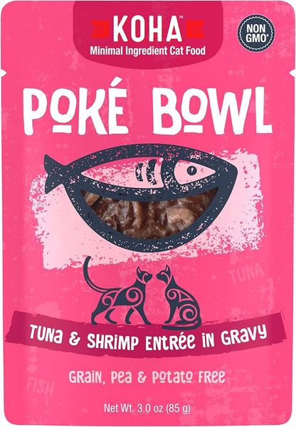 KOHA Poké Bowl Tuna &amp; Shrimp Entree in Gravy for Cats, 12-Pack of 3oz Pouches