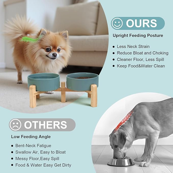 SPUNKYJUNKY Elevated Dog Bowls Ceramic, 5.1&