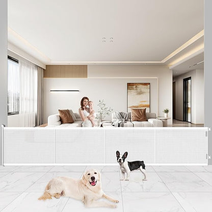 Pawtners Retractable Baby Gates Extra Wide, 41" Tall Extends up to 200" Wide, Dog Gate Indoor for Stairs, Pet Gate with Support Rods for Doorways Hallways Garage Indoor &amp; Outdoor-White