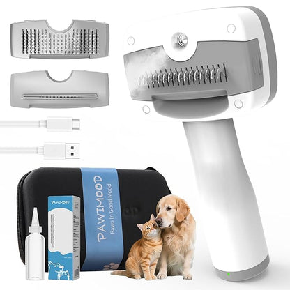 5 in 1 Pet Steam Brush for Dogs &amp; Cats – Self Cleaning, 3 Pet Brush for Smoothing, Dematting, Thinning – Shedding, Grooming &amp; Hair Removal, Includes Shampoo &amp; Storage Case (8.0"-promax)