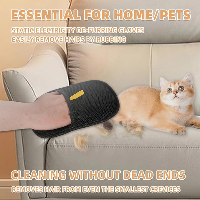 Pet Hair Remover Gloves for Cats &amp; Dogs, Electrostatic Pet Hair Removal Gloves Brush for Pets Hair, Pet Hair Clean Up，Pet Hair Remover for Furniture