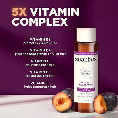 Soapbox Biotin &amp; Superfruit Shampoo &amp; Conditioner Set with Vegan Collagen, Aloe and Shea Butter, Harsh Sulfate Free, Paraben &amp; Silicone Free, 1 Liter Each (Pack of 2)