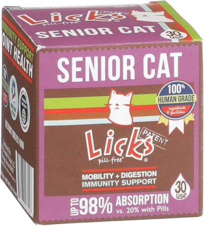 Licks Pill-Free Senior Cat - Joint Support &amp; Digestion Supplement for Senior Cats - Immunity Vitamins &amp; Heart Health Supplements for Older Cats - Gel Packets - 30 Use