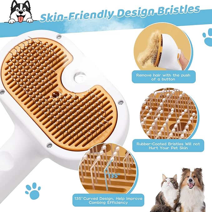Pet Steam Brush for Dog &amp; Cat – 3-in-1 Spray Hair Removal Comb for Shedding &amp; Grooming Shedding Glove, Flea Comb, Couch Carpet Hair Removal Tool, Nail Toenail Clippers Nail File Shampoo-8PCS