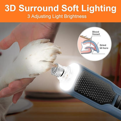 Dog Nail Grinder 7-Speed &amp; 360° LED Light, Professional Pet Nail Grinder for Dogs and Cats, Electric Dog Nail Trimmer Painless Paws Grooming &amp; Smoothing Tool for Large Medium Small Dogs Cats Pets