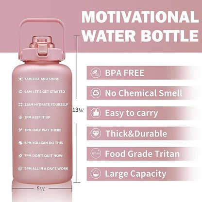 64oz,100oz,128oz Large Motivational Water Bottle with Time Marker, Leakproof &amp; BPA Free Half Gallon Big Water Bottle with Straw Handle Tritan Frosted Water Jug for Gym,Fitness,Outdoor Sports