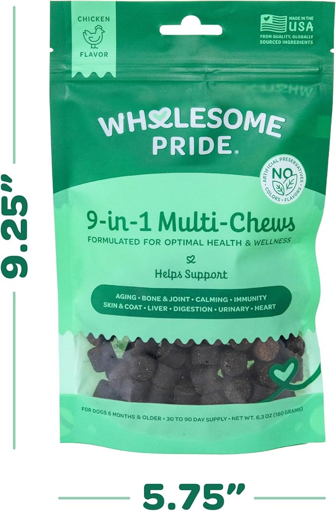 Wholesome Pride 9-in-1 Dog Multifunctional Soft Chews – Joint Pain Relief, Hip &amp; Joint Support, Immune, Skin, Gut, Heart, Brain Health – Glucosamine, MSM, Chondroitin – 90 Chews