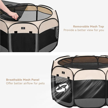 A4Pet Portable Kitten Playpen for Cats, 27" Foldable Pet Playpen for Puppy/Cat/Rabbit/Chick, with Removable Zipper Top &amp; Mesh Panel(11”W × 7.5”H)