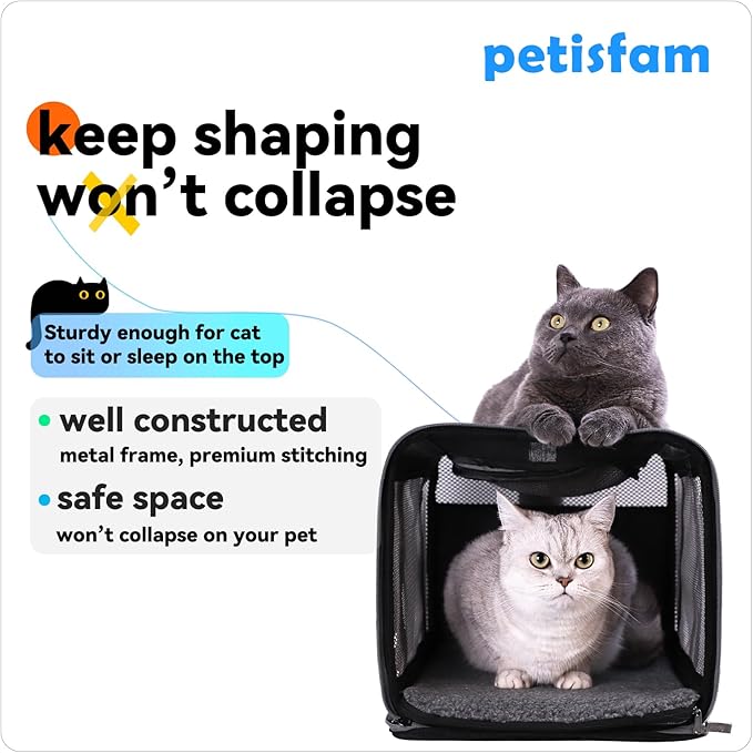 petisfam Soft Pet Carrier for Large and Medium Cats, 2 Kitties, Small Dogs. Easy to Get Cat in, Great for Cats That Don&