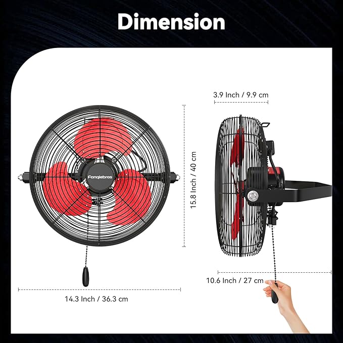 12 IN High Velocity Wall Mount Fan, 3 Speed Industrial Wall Fan with Sealed Motor, 2500 CFM Adjustable Air Circulator for Garage, Commercial, Greenhouse, Warehouse &amp; Gazebo Use, UL Listed