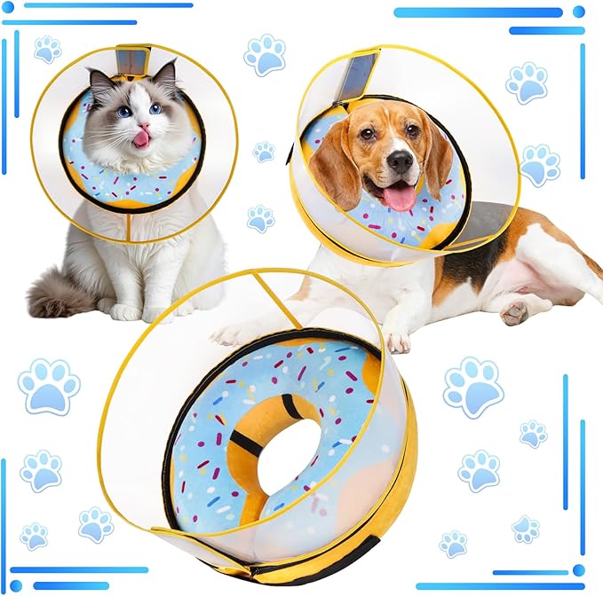 Inflatable Dog Cone Collar with Detachable Enhanced Anti-Licking Shield, Soft Neck Donut Collar for Dogs After Surgery, Adjustable Dog Cone Alternative for Large Medium Small Dogs &amp; Cats