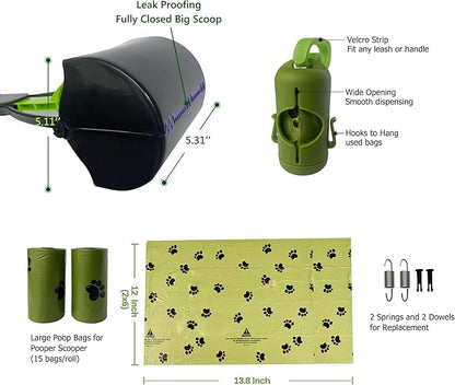 32" Pooper Scooper for Large Medium Small Dogs with Bag Attachment, Extra Long Handle Heavy Duty with 30 Dog Poop Bags &amp; 1 Dispenser Poop Scoop, Foldable Dog Poop Picker Upper for Yard