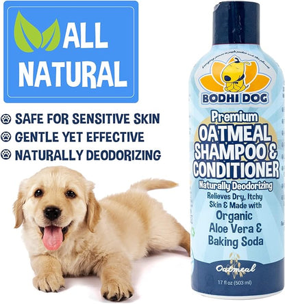 Bodhi Dog Grooming Bundle - Oatmeal Shampoo &amp; Conditioner with Bath Brush - Pet Shower Supplies for Dogs and Cats - Gentle Care for Long, Short &amp; Curly Hair, Safe and Effective, Made in USA
