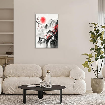 Japanese Wall Art Canvas Asian Nature Wall Decor Prints Framed Painting Mountain Landscape Pictures Gifts Artwork for Bathroom 16"x24"