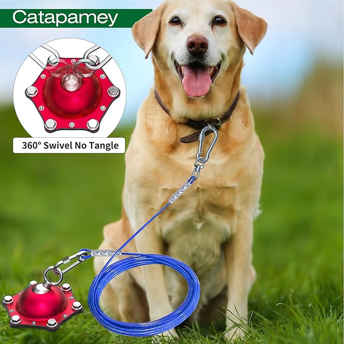 Dog Tie Out Cable and Stake for Yard,(up to 200lbs) 360°Swivel Dog Run Anchors- No Tangle,with 30FT Heavy Duty Tie Out Cable for Dogs,Runner for Yard,Ideal for Outdoor Camping