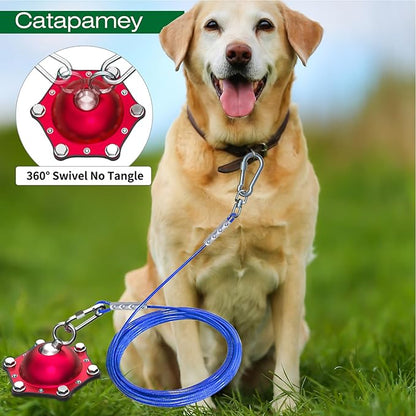 Dog Tie Out Cable and Stake for Yard,(up to 200lbs) 360°Swivel Dog Run Anchors- No Tangle,with 30FT Heavy Duty Tie Out Cable for Dogs,Runner for Yard,Ideal for Outdoor Camping