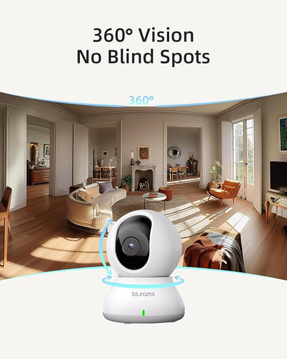 blurams Indoor Security Camera, 5GHz/2.4GHz Dual-Band, 2K PZT Pet Camera with Phone App, 360° Cameras for Home Security, 2-Way Audio, Motion Tracking, Night Vision, Siren, Cloud&amp;SD