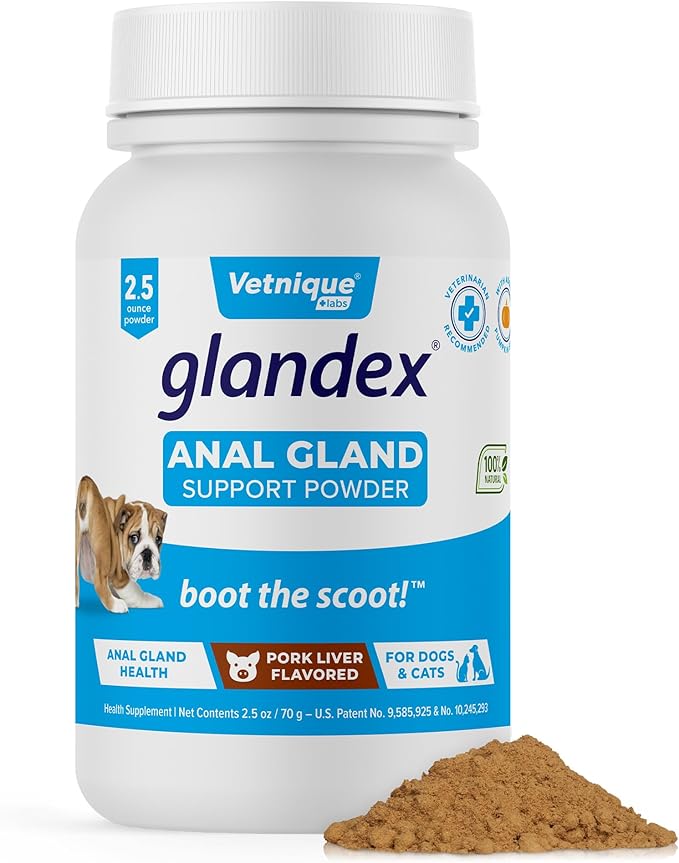Vetnique Labs Glandex Dog Fiber Supplement Powder for Anal Glands with Pumpkin, Digestive Enzymes &amp; Dog Probiotics for Digestive Health - Vet Recommended - Boot The Scoot (Pork Liver, 2.5oz Powder)