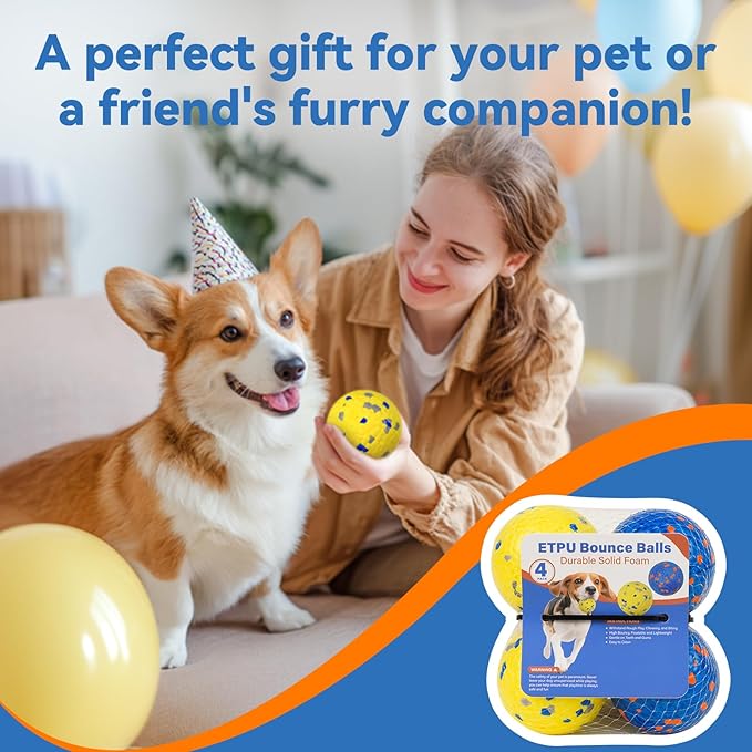 Indestructible Dog Ball Toy, Durable Dog Tennis Balls for Aggressive Chewers, High Bounce &amp; Floating Balls for Dogs, Jolly Ball for Fetch in Yard, Beach &amp; Pool(4 Pack)